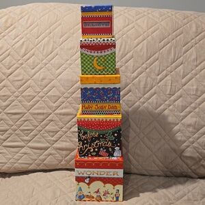 Mary Engelbreit Five Colorful Stacked Christmas Boxes